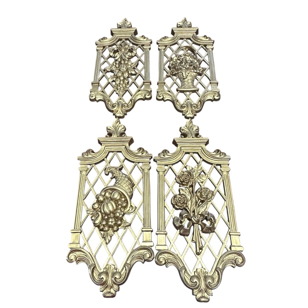 Vintage 1971 Dart Gold Wall Plaques Hollywood Regency Set of 4‎